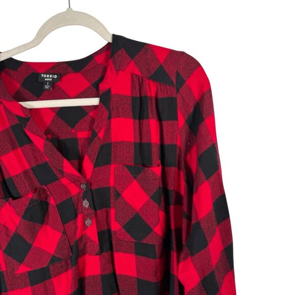 Torrid Harper Softest Flannel Tunic Pullover Red Buffalo Plaid Womens Plus 1x - Picture 4 of 8